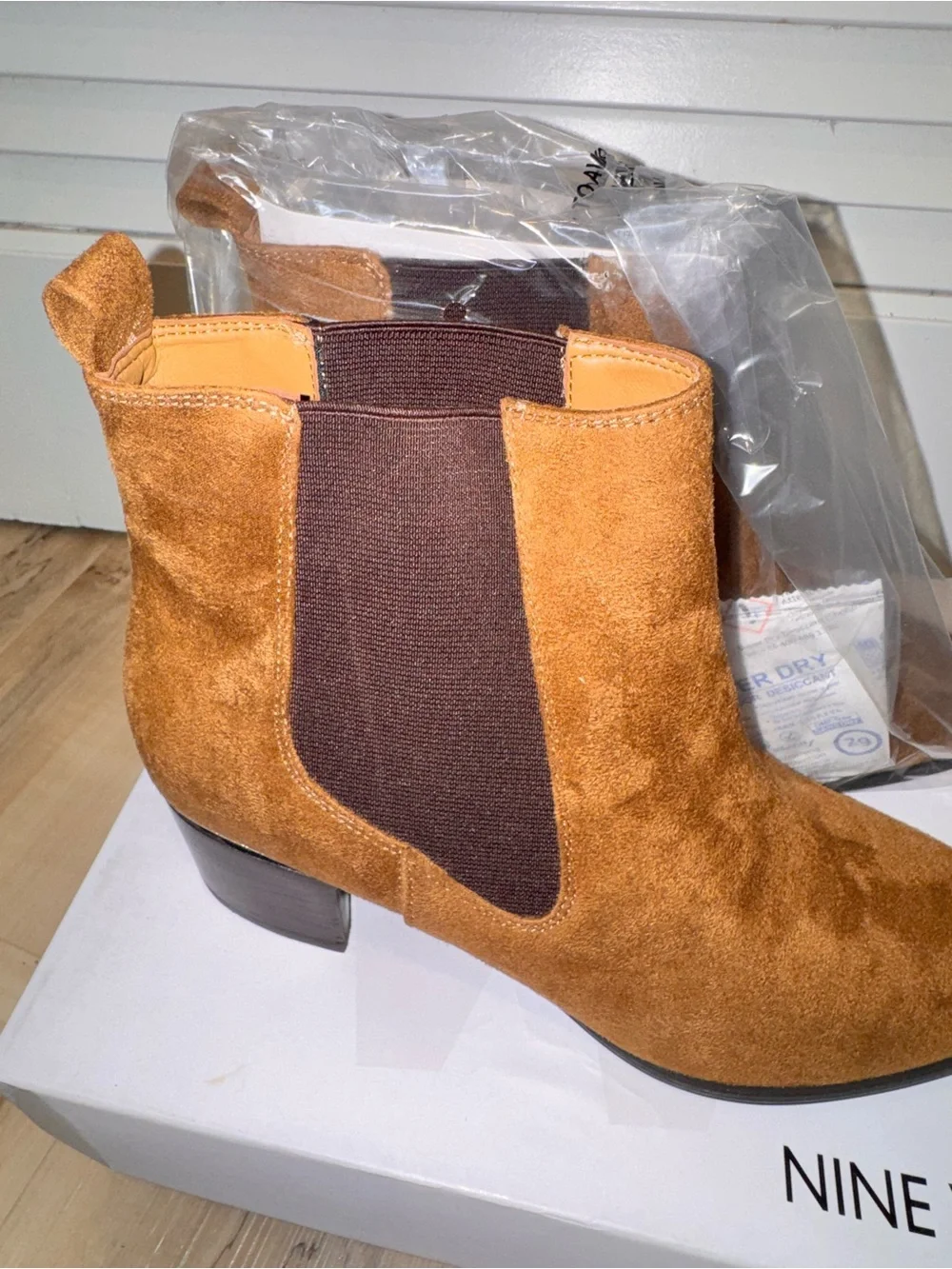 Nine West Suede Pull-On Ankle Boots in Cognac Brown